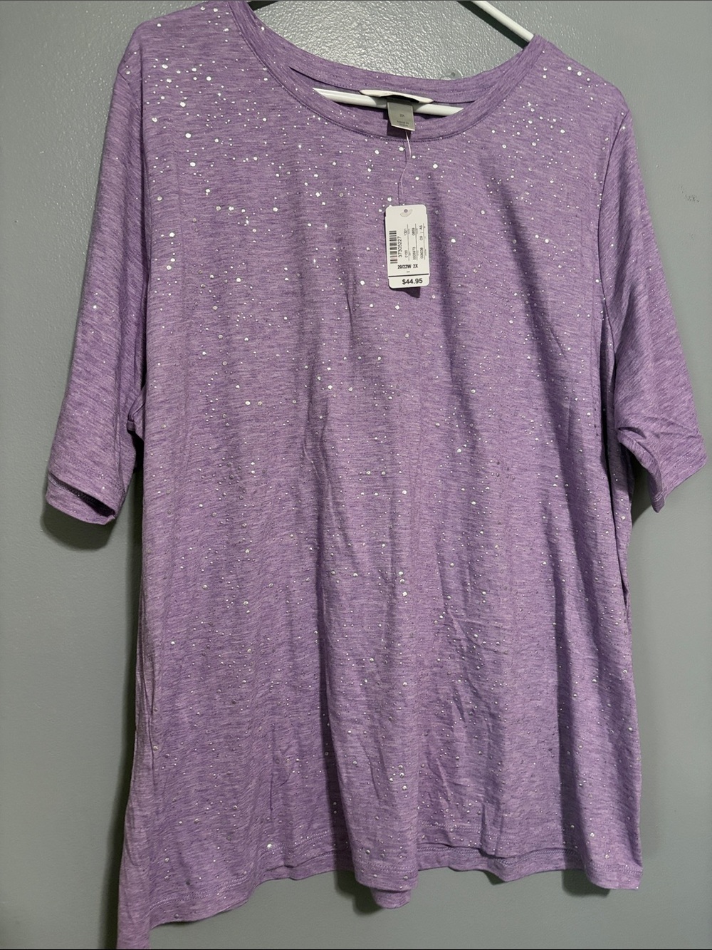 CJ Banks Lavender Short-Sleeve Tee with Silver Sparkle